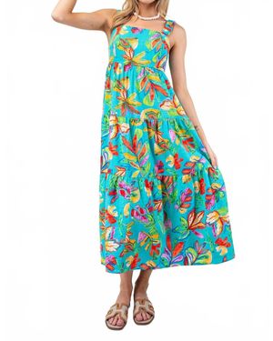 Easel Tropical Print Flowy Bow Back Maxi Dress - Blue
