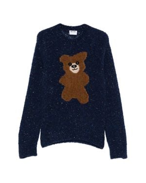Moschino Teddy Bear Motif Bouclé Knit Sweater - Blue