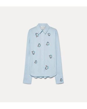 forte_forte Poplin Boxy Shirt With "Bouquet" Embroidery Celestial - Blue