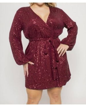 Curve Market Sequin Wrap Dress - Red