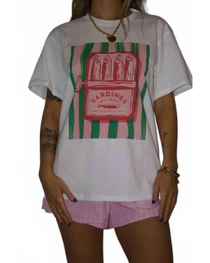 Urban Daizy Sardine Graphic Tee And Striped Shorts Set - Multicolor