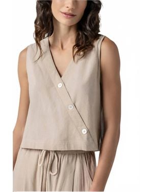 Lilla P Cross Front Sleeveless Top - Natural