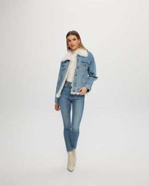Gorski Essential Denim Jacket With Lamb Trim - Blue