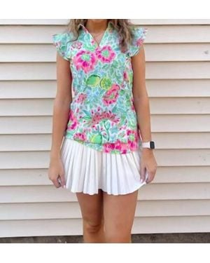 Aryeh Ruffle Sleeve Polo Top - Multicolor