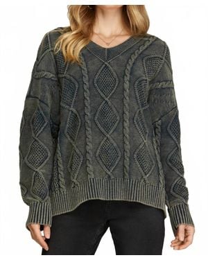 She + Sky Julie Cotton Cable Knit Fisherman Sweater - Gray