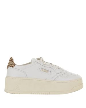 Autry Medalist Platform Sneakers With Animal-Print Heel Tab - White