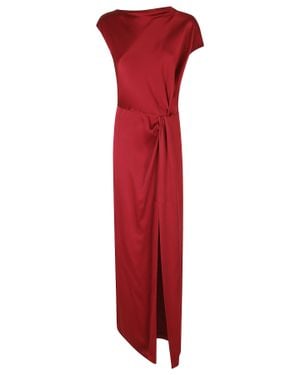 FEDERICA TOSI Draped Back Slit Satin Maxi Dress - Red