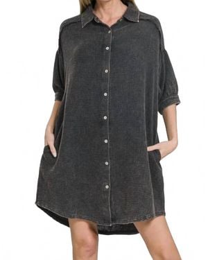 Zenana Gauze Button Down Short Sleeve Shirt - Black