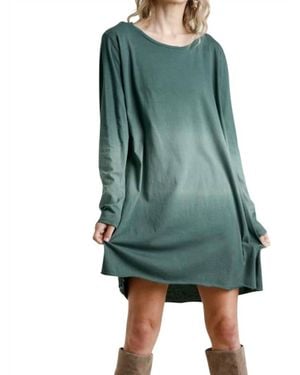 Umgee Dip Dye Ombre Round Neck Dress - Green
