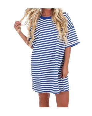 Veveret Sync Stripe Shirt Dress - Blue