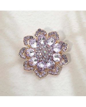 Fashnzfab Glass Stone Flower Pin Brooch - Purple