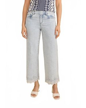 Fdj Embroidered Pull On Wide Leg Jeans - Blue