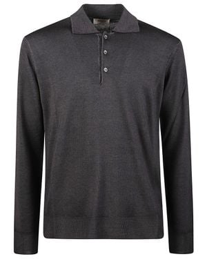 Altea Classic Polo Neck Button-Placket Virgin Wool Sweater - Black