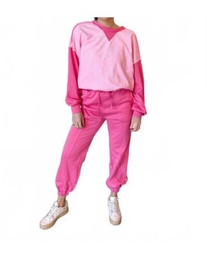 Little Daisy Closet Ivy Contrast Patchwork Pullover & Jogger Set - Pink