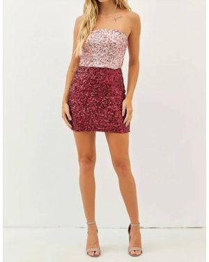 Idem Ditto Sparkling Two Tone Color Block Sequin Stretchy Mini Dress - Red