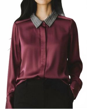 Go> By Go Silk Le Blouse With Beaded Collar Top - Red