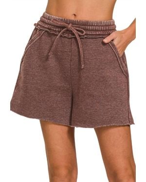 42Pops Acid Wash Fleece Shorts - Red