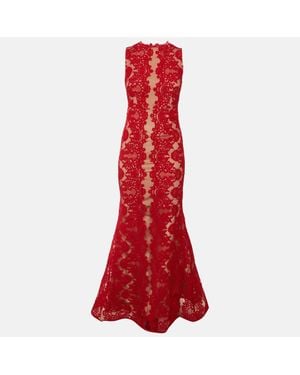 Alice + Olivia Floral Lace Sleeveless Gown - Red