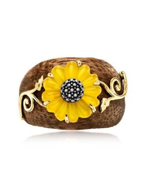 Ross-Simons Wooden Sunflower Ring With Chalcedony And 18Kt Over Sterling - Metallic