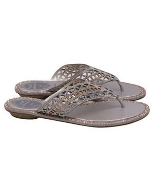 Rene Caovilla Rene Caovilla Crystal-Embellished Flat Thong Sandals - Gray