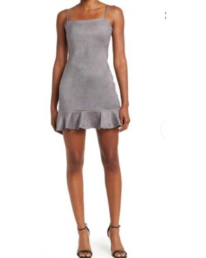 Susana Monaco String Ruffle Faux Suede Mini Dress - Black