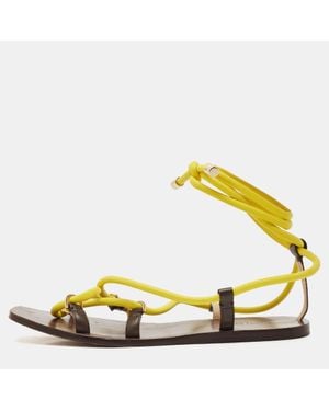 Jimmy Choo Rope And Leather Aziza Flat Ankle Wrap Sandals - Yellow