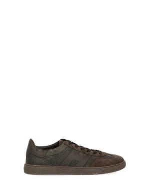 Hogan Smooth Leather Detail Suede Sneakers - Black
