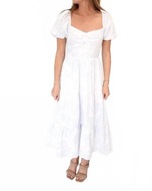 TCEC Serene Floral Puff Sleeve Open-Back Midi Dress With Pockets - White