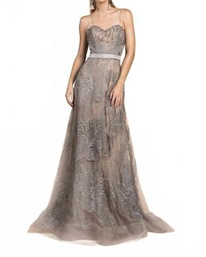 Andrea & Leo Couture Floral Gown - Gray