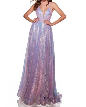 Alyce Paris Sequined Deep V-Neck A-Line Maxi Dress - Purple