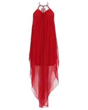 JOSHE Asymmetrical Midi Dress With Sheer Overlay - Red