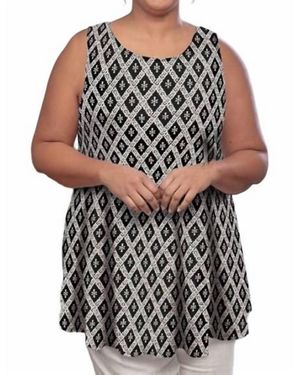 On The Plus Side Printed Sleeveless Swing Tank Top - Black