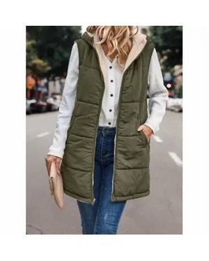 Elook Sherpa Lined Long Vest With Hood - Green