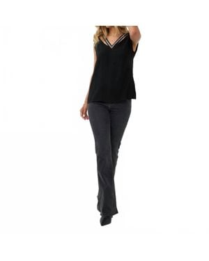 EsQualo Thyra Fancy Beaded Neckline Top - Black