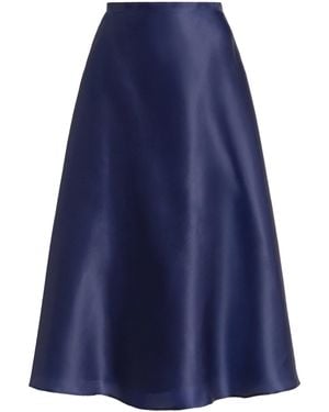 Alberta Ferretti A-Line Satin Midi Skirt With Lustrous Finish - Blue