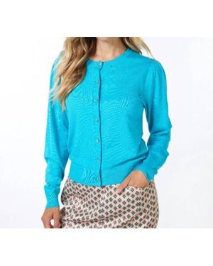 EsQualo Tamara Basic Knit Puff Sleeve Cardigan - Blue