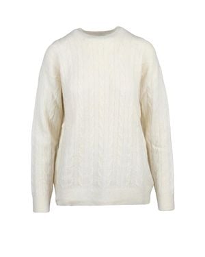 Ballantyne Textured Cable Knit Crew Neck Pullover - White