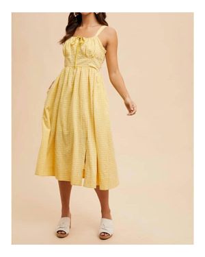 In-Loom Sleeveless Gingham Plaid Dress - Yellow