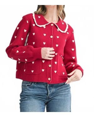 AEMI + CO Heart Pointelle Peter Pan Cardigan - Red