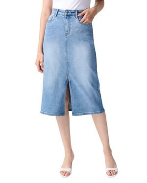 Joseph Ribkoff Denim A-Line Midi Skirt - Blue