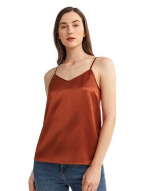 LILYSILK V Neck Front And Back Silk Camisole - Red