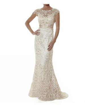 Christina Wu Pleated Waist Cap Sleeve Dress - White