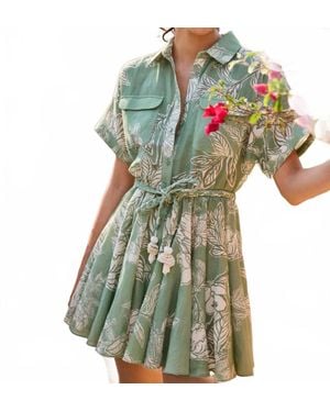 Hemant & Nandita Short Dress With Tie Up Belt - Green