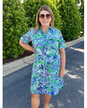 Vilagallo Short Sleeve Shirt Mini Dress - Green