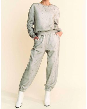 Davi & Dani Rhinestone Detail Bling Jogger Set - Natural