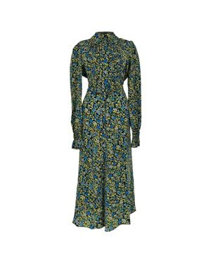 Victoria Beckham Floral-Print Frill Bib-Front Midi Dress - Green