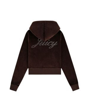 S & R X JUICY COUTURE Juicy Script Crystal Velour Zip Hoodie - Black