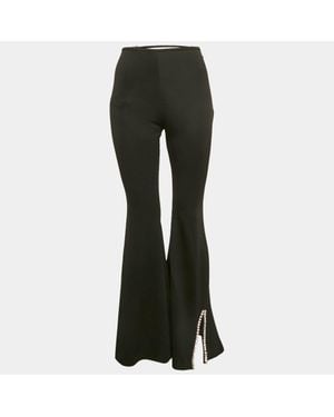 Area Crystal Embellished Jersey Cut-Out Waist Flared Pants - Black