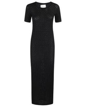 Loulou de Saison Ribbed Lace-Trimmed Viscose-Blend Maxi Dress - Black
