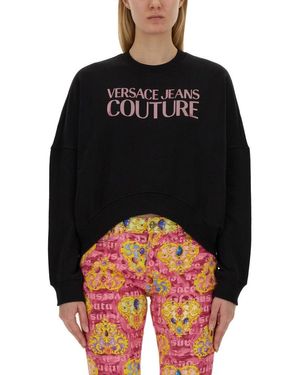 Versace Jeans Couture Cropped Fit Sweatshirt With Bold Logo Detail - Black